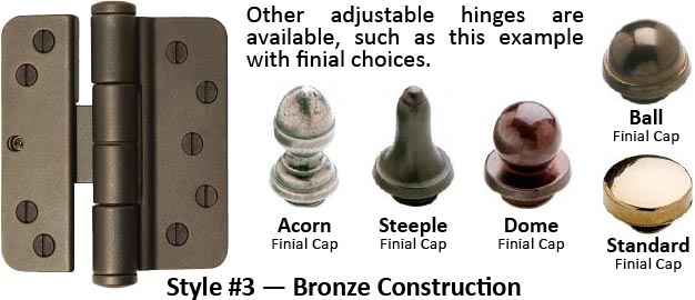 residential bronze adjustable hinge with finial decorative caps