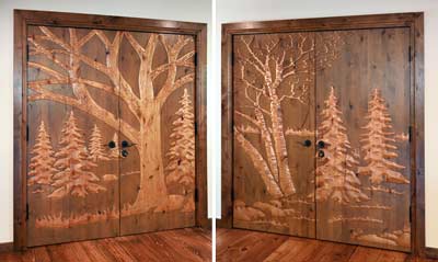 carved woodland scene doors